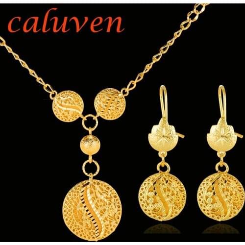 Ethiopian Necklace/Earring for Women/Girls Jewelry Dubai/Arab/African Jewelry Wedding Gifts Gold Color Round Sets CE105