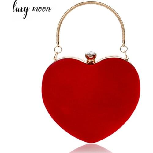 Red Color Heart Shape Clutch Bags Women Evening Bags Metal Chain Shoulder Bag Mini Handbag Purse For Party Wedding ZD1125