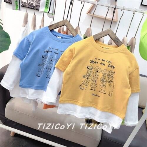 Kids Clothing 2-8 Y Baby Boys Clothes Sets Spring New Children Fashion Suits Casual Print Fake Two Hoodies Jeans Boys 2pcs Set