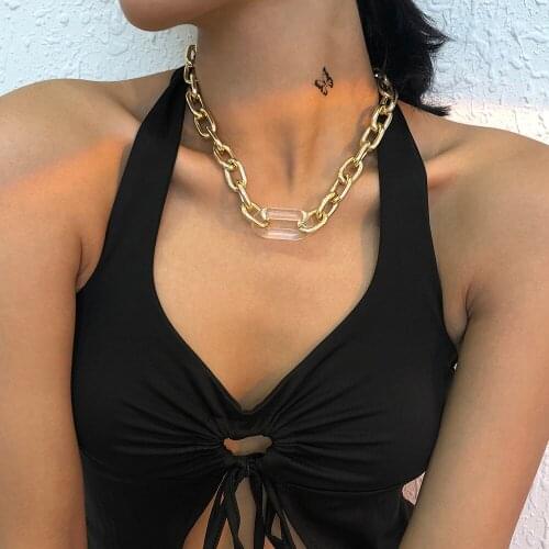 Lalynnly Streetwear Gothic Style Choker Collars Necklaces Punk Thick Gold Chain Necklace Women Alloy Resin Jewelry Gift N8641