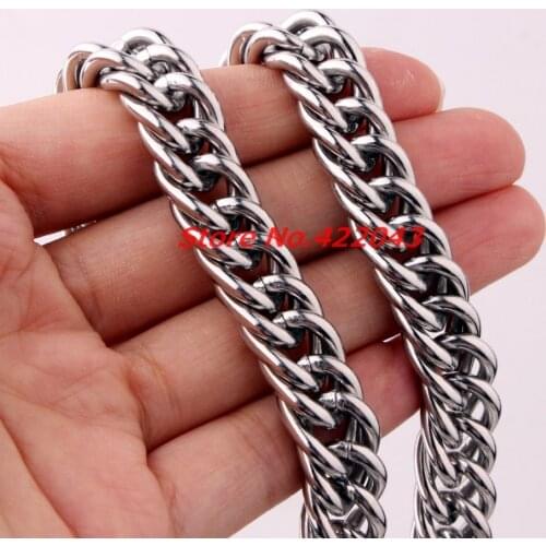 7-40" Fathers Best Gift 12mm Stainless Steel Silver color Curb Cuban Chain Necklace Highly PolishedMens Cool Jewelry