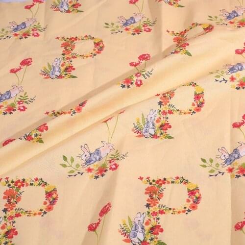 Lovely 100% Cotton Fabric Yellow Cartoon Rabbit Garland Pattern Digital Print Sewing Material DIY Home Patchwork Dress Clothing