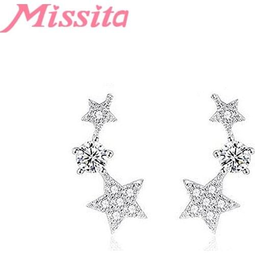 MISSITA 2019 New Fashion Hollow Star AAA Zircon Stud Earrings for Women Simple Fashion Silver Color Jewelry Anniversary Gift