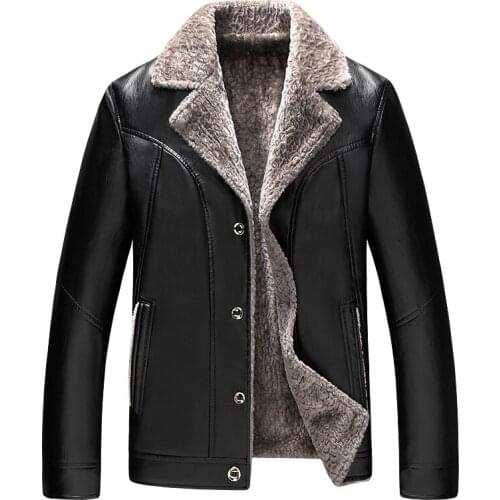 ChangNiu Brown Leather Jackets Men Leather Coats Outwear Autumn Winter Solid Color Faux Fur Inside Warm Leather Jackets For Male