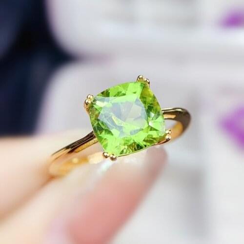 Natural real green peridot square ring Per jewelry 925 sterling silver 8*8mm 2.3ct gemstone Fine jewelry J213309