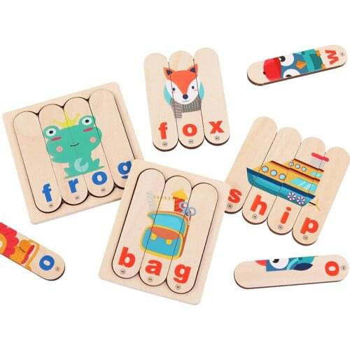 New Long Strip Montessori English Word Puzzle Wooden Kids Toy Jigsaw Board Letter Matching Educational Toys For Children Baby