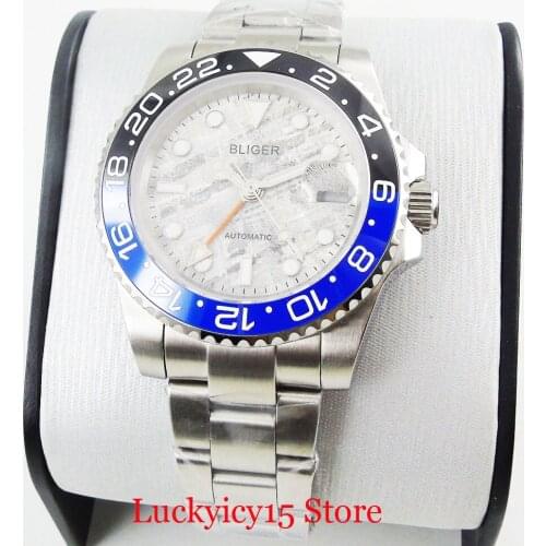 New High Quality 40mm Grey Dial GMT Function Sapphire Glass Date Window SS Bracelet MINGZHU Movement