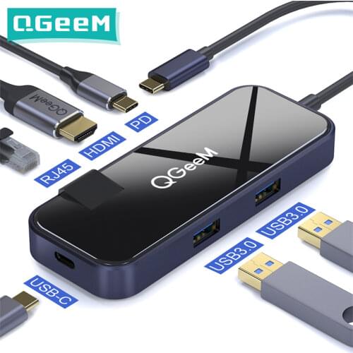QGeeM USB C Hub for Macbook Pro Air USB Type-C Hub 3.0 Adapter TF SD 3.5mm PD Aux HDMI Type C Hub for iPad Pro PC Splitter Dock