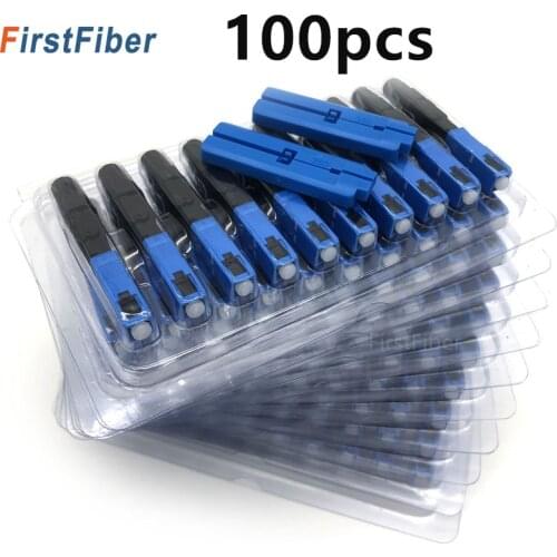 SC UPC Fiber Optic Fast Connector 100 SC Fsat Connector Blue Fibra FTTH Single Mode Quick Connector Adapter Field Assembly