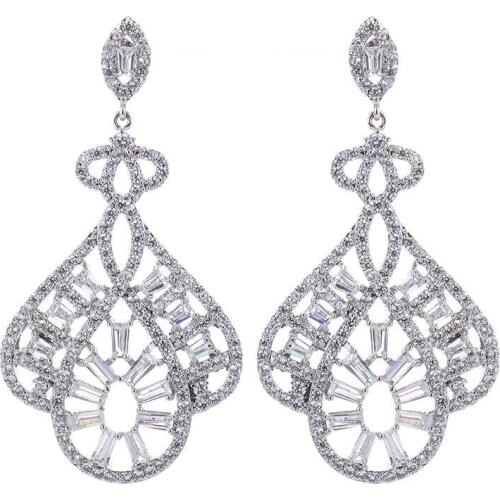 YAN MEI 2016 Fashion Jewelry Large Silver Color Earring with Austrian Crystals CZ Earrings Wholesale GLE4582