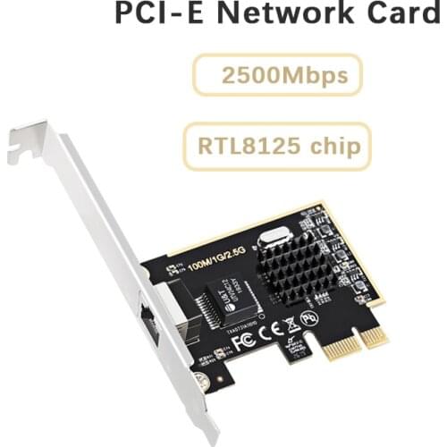 PCI-E Gigabit Network Card 2.5Gbps Network Adapter RTL8125 Chip 10/100/1000/2500Mbps RJ45 for Desktop Gaming No Delay and Carton