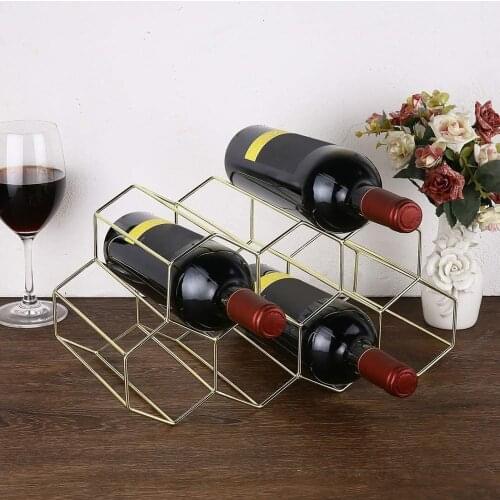 Bottles Wine Bottle Holders Rack Creative Practical Free Standing Rose Gold Hexagon Shelf Design Storage Racks Stand Home G3
