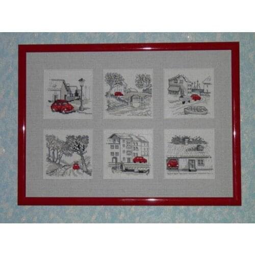 T-MM Top Quality Beautiful Lovely Counted Cross Stitch Kit Red Car Parked Scenic House Home Little Town City permin