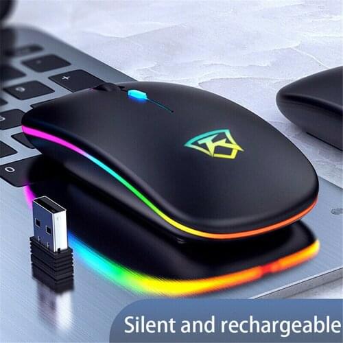 Slim Wireless Charging Mouse Silent 2.4GHz USB Charging Mice Rechargeable RGB Mouse For PC Laptop Mouse Gradient Light Breathing