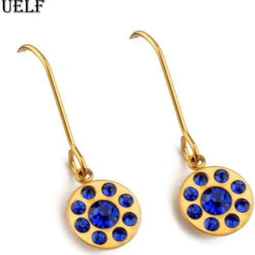 Uelf pendant earring full Blue rhinestone ball ear buckle earrings fashion CZ Crystal earring Dangling wedding women
