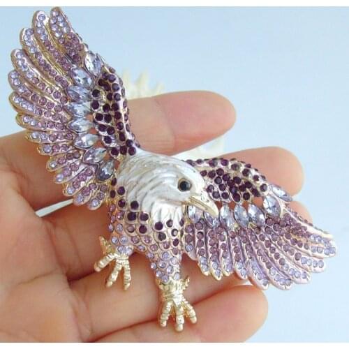 Unique Bird Eagle Brooch Pin Purple Austrian Crystal Pendant EE04717C2a