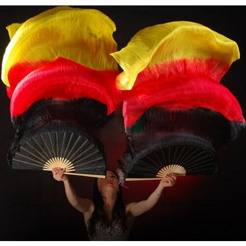 Belly dance fans High quality 20 colors 100% silk veils dance fans bamboo ribs long Stage Performance Property props 180cm