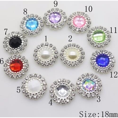 High quality 2017 New 18MM lvory pearl button silver metal Rhinestone Acrylic button DIY apparel Invitation Wedding Decoration