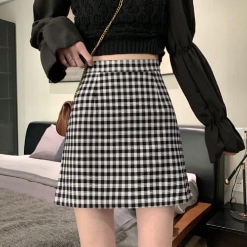 Spring Skirt Korean Version of The High Waist Slim Plaid Skirt 2021 New Wild A-line Package Hip Skirt gothic