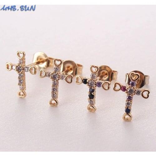 MHS.SUN Charming Cross Stud Earrings Exquisite Women Cubic Zirconia Jewelry Female Crystal Earrings For Party Gift 1Pair Newest