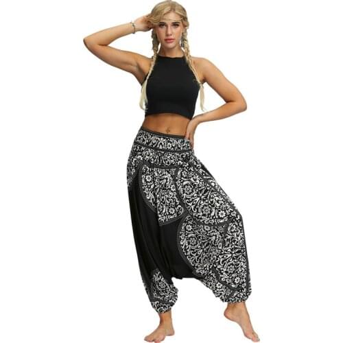Women yoga pants Casual Loose Yoga Trousers leggings sport women fitness Baggy Boho Aladdin Jumpsuit Pants High Waist pant black