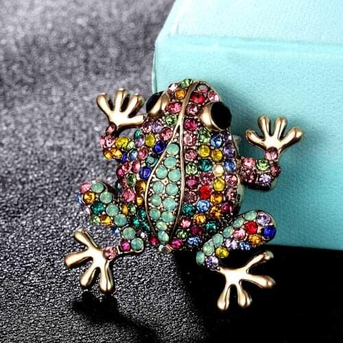 Zlxgirl Fashion vintage frog shape brooches men jewelry fashion Women rhinestone crystal opal scarf pins bags and hats jewelry