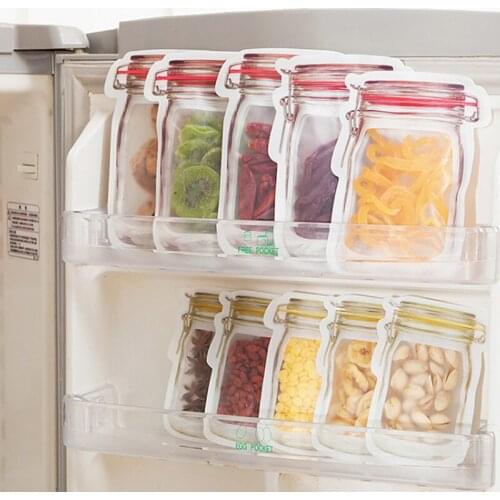 10pcs Portable Mason Jar Bags Reusable Seal Food Saver Storage Bags Organizer Nuts Candy Cookies Snack Sandwich Ziplock Bags