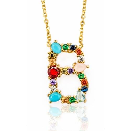 26 English Alphabet Necklaces Inlaid Colorful Charm Zircon Necklace Beautiful Charm A-Z Pendant Female Accessories