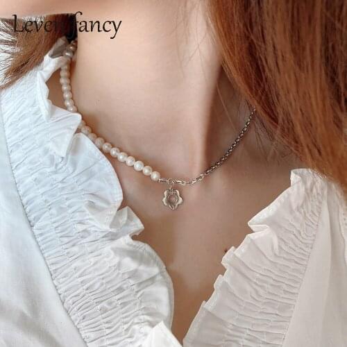 925 Sterling Silver Link Chain Flower Charm Pendant with White Nature Freshwater Pearls Beaded Necklace Choker Mother Gifts