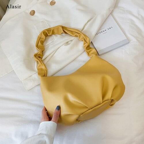 Alasir Small Fresh Ins Fragrant Taro Fold Bag Soft Leather Large Capacity Solid Color Series Pleated Shoulder Underarm Bag