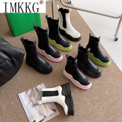 Chelsea Ankle Boots For Women 2020 Designer Luxury Woman PU Leather Autumn Short Boots Thick Sole Platform Ladys Boots Heels