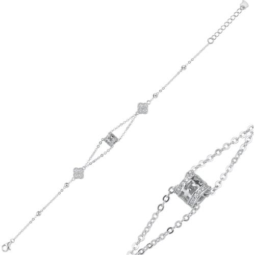 KUTAYDAN 925 Sterling Silver Ball Zircon Cubic Zirconia Clover Bracelet