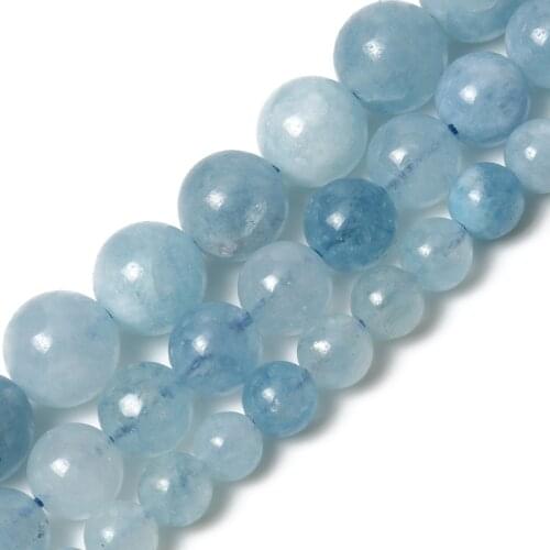 6/8/10mm Natural Stone Beads Blue Aquamarines Jades Round Loose Beads for Jewelry Making Needlework Beads Diy Charms Bracelet