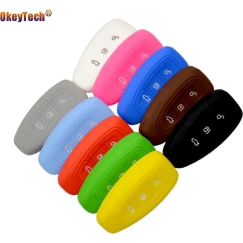 Okeytech Silicone Car Key Cover Case Shell For Ford Mondeo Focus Fiesta Kuga C-Max S-Max MK3 3 Buttons Replacement Car Key Fob