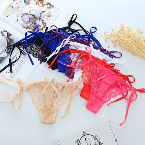 CP039 10pcs/lot Sexy Lace Panties Women Underpants Adjustable Bandage Strings Thongs Comfortable Cotton Lingerie Knickers