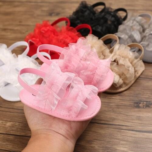 0-12M 2021 Baby Girls Kid First First Walking Shoes Tulle Ruffle Flats Summer Outdoor Slippers Childrens Sandals Toddlers