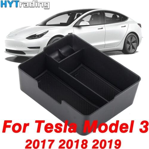 For Tesla Model 3 Car Central Armrest Storage Box Black Car Central Container Glove Organizer Case 2017 2018 2019