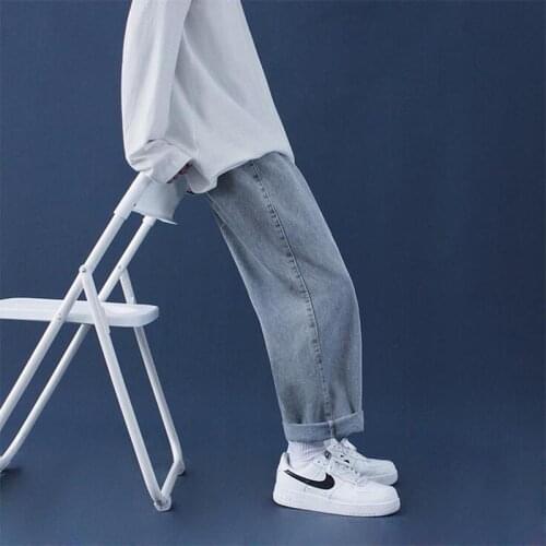 Men Jeans Solid Loose Denim Trendy All-match Straight Males Leisure Chic Baggy Cowboy Trousers Harajuku Retro Cool Simple New