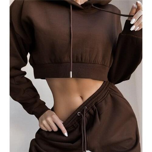 Two Piece Set Casual Sweatshirts Set Women Autumn Winter Outfits Long Sleeve Sports Hooded Hoodies and Long Pants Pockets M0218