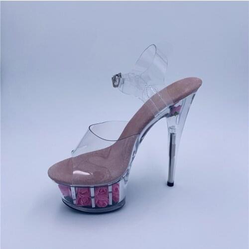 Sweet transparent rose sole, 15cm platform sandals, banquet high heels, wedding sandals