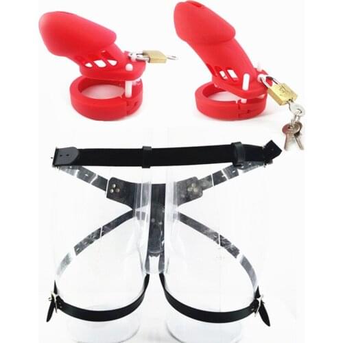 Red CB6000 CB6000S Male Strap On Cock Cage with 5 Base Rings Silicone Penis Cage Chastity Devices Adult Toys for Men G7-2-31