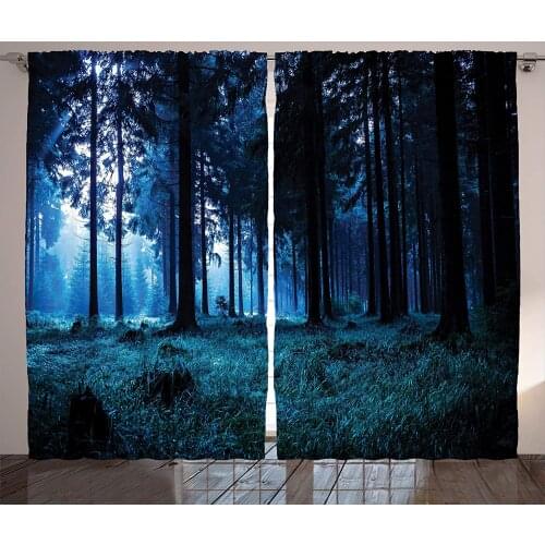 Forest Window Curtains Home Decor Living Room Curtains Night Scene of Autumn Forest Bedroom Window Drapes
