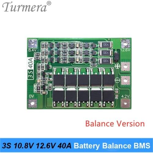 Balance BMS 3S 40A Lithium Battery 18650 21700 26650 Protection Board 10.8V 12.6V for Screwdriver Drill and Headlamp Use Turmera
