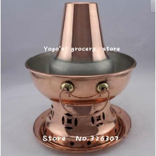Old Beijing 24cm China copper hot pot single thickened Mongolian Chinese small charcoal fondue pot alcohol fuel