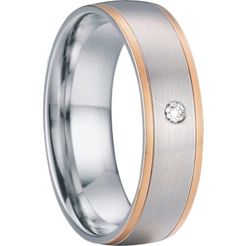 Fashion ring women rose gold plated lovers alliance cz diamond marraige anniversary stainless steel couple rings female ladies