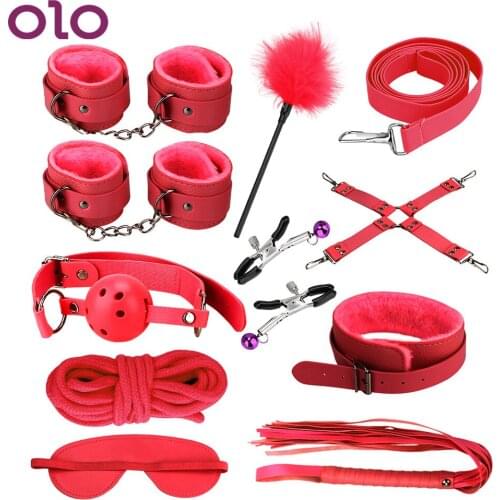 OLO Tease Wand SM Bondage Set Handcuffs Nipple Clamps Adjustable PU Leather Sex Games Sex Tools For Adults Sex Toys for Couples