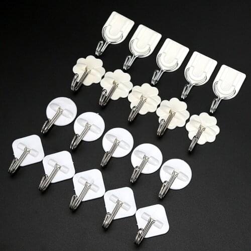 10Pcs Set Kitchen Bathroom Plastic Adhesive Hook Wall Sticky Mount Hanger Rack