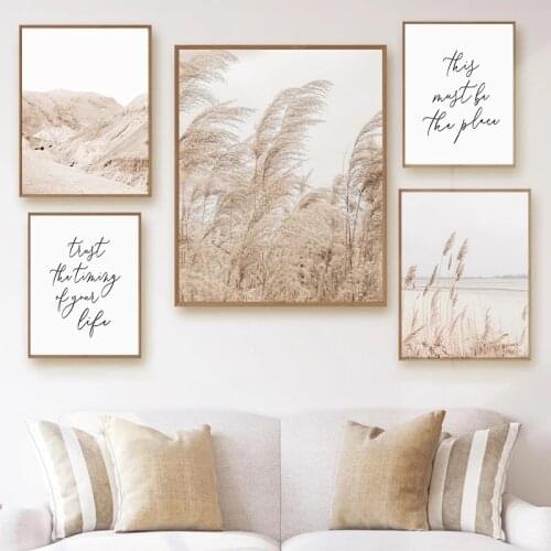 Wall Art Canvas Painting Beige Reed Dried Flower Plants Nordic Posters And Prints Landscape Wall Pictures For Living Room Deco