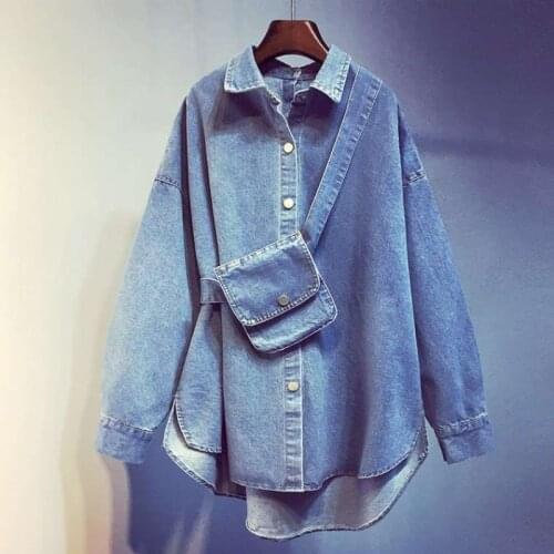 2021 autumn womens new loose lapel mid-length waist slim design niche long-sleeved single-breasted denim shirt jacket s557