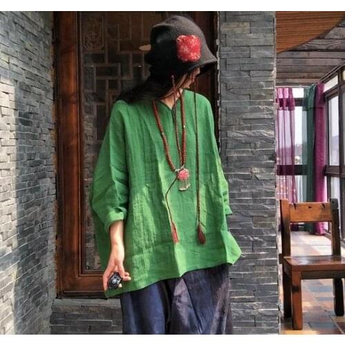 2018 Autumn New Arrivals Womens Loose nice Linen Shirts Female Pullovers National Trend Womens Tops Linen Blouses 16279-4